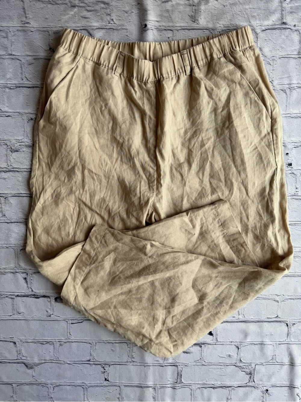 Quince European 100% Linen Pants Pockets Women’s Size Medium Pull On Tan Neutral